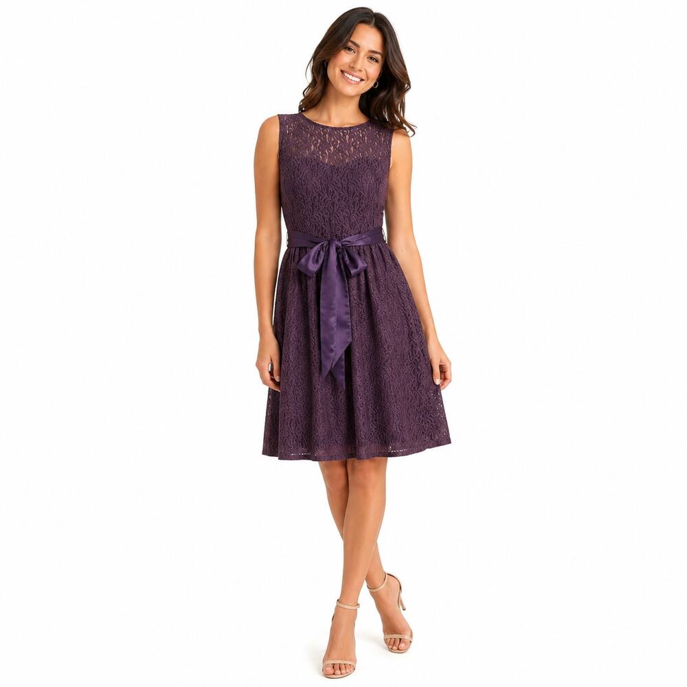 Tevolio Womens Cocktail Party Dress Size 6 Purple Lace Wedding Coquette Feminine